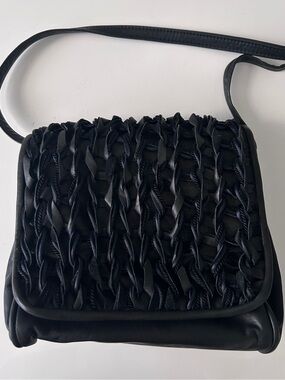 Samir Leather Bag Black 3 Compartments 90s classic Long Strap Made In USA
